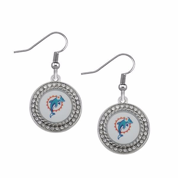 CZ Circle Miami Dolphins Drop Earrings