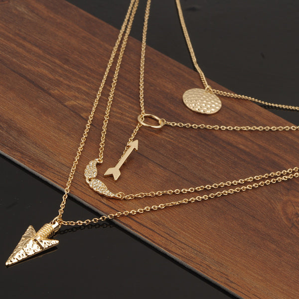 Arrow and Coin Multi-Layered Necklace