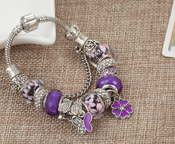 Purple Butterfly Charm Bracelet