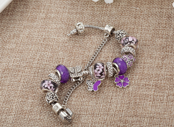 Purple Butterfly Charm Bracelet