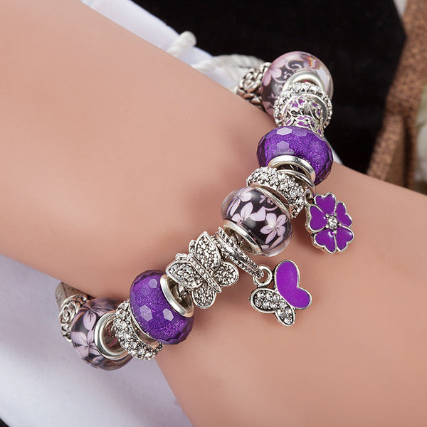 Purple Butterfly Charm Bracelet