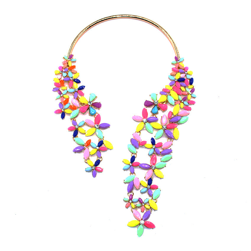 S Crystal Flower Wrap Necklace