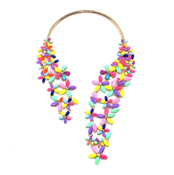 S Crystal Flower Wrap Necklace