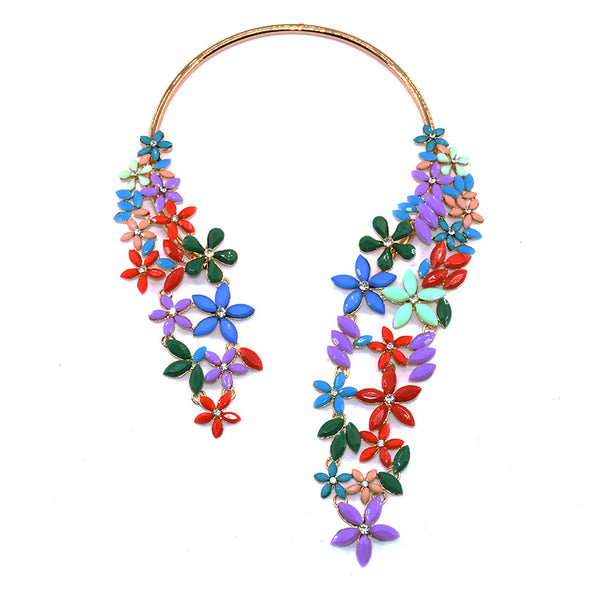 S Crystal Flower Wrap Necklace