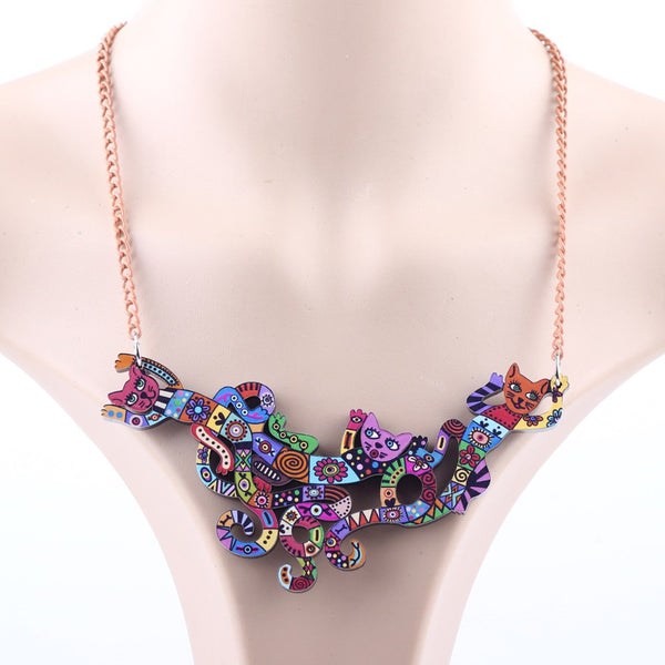 Colorful Abstract Cat Necklace