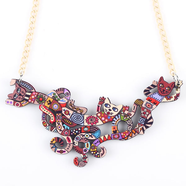 Colorful Abstract Cat Necklace