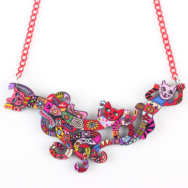 Colorful Abstract Cat Necklace