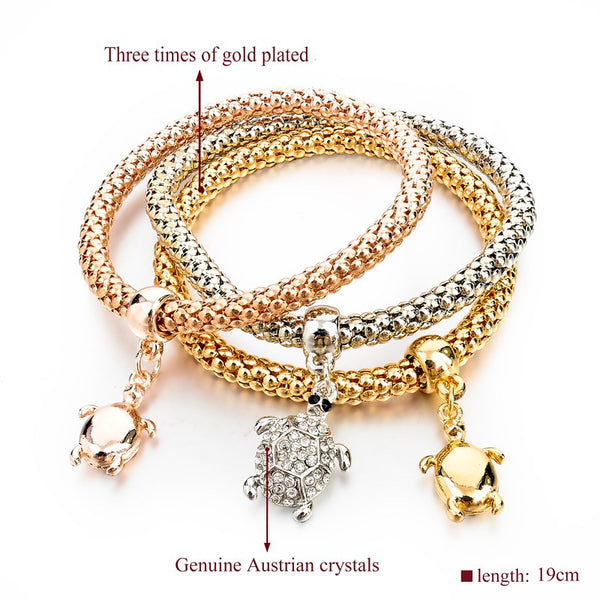 3 Pc Turtle Charm Bangles