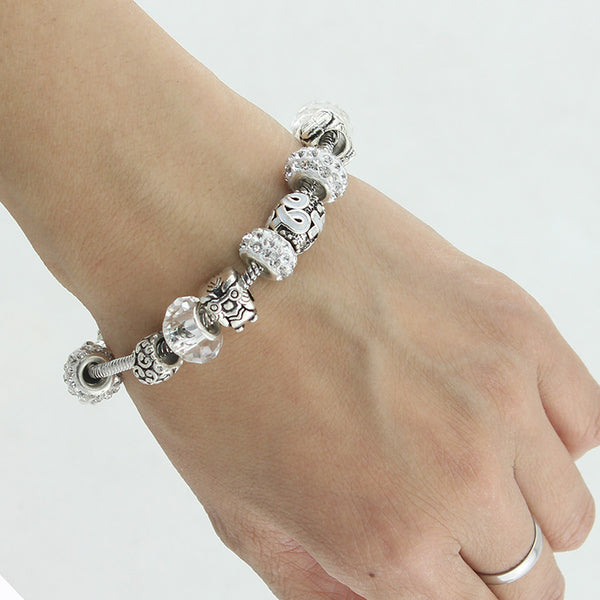 Silver Owl Ribbon Charm Bracelet