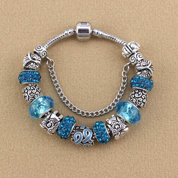 Silver Owl Ribbon Charm Bracelet