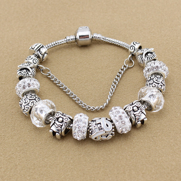 Silver Owl Ribbon Charm Bracelet