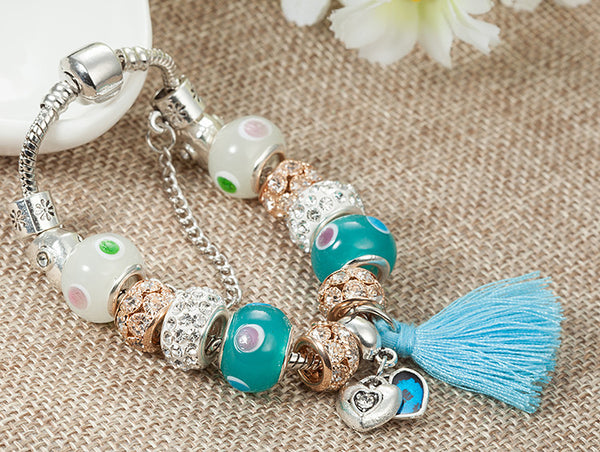 Blue Tassel Charm Bracelet