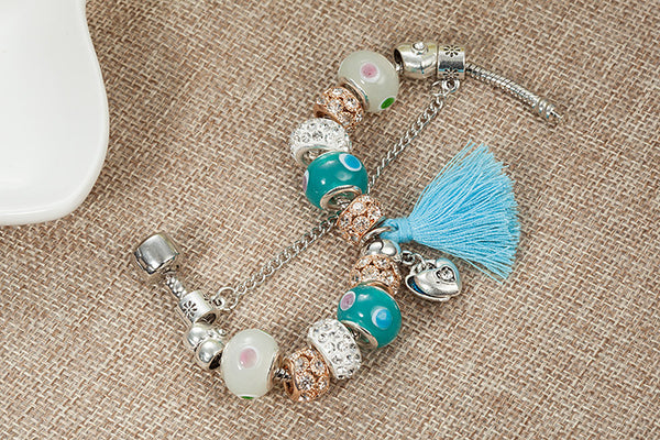 Blue Tassel Charm Bracelet