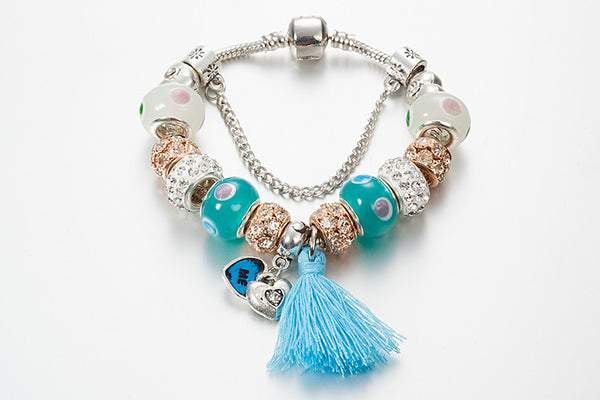 Blue Tassel Charm Bracelet
