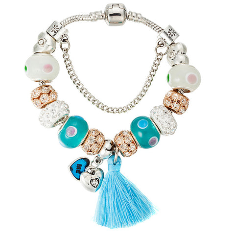 Blue Tassel Charm Bracelet