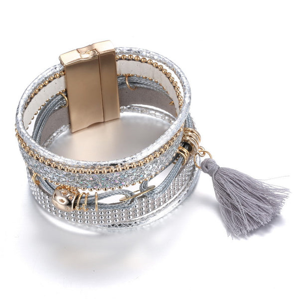 Silver Crystal Tassel Bracelet