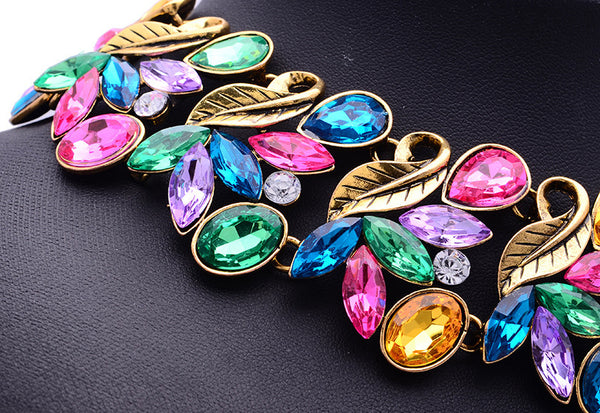 Crystal Leaf Statement Necklace