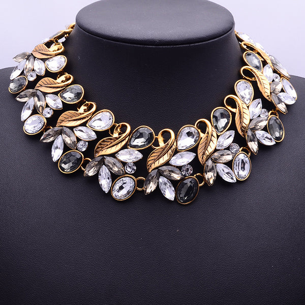Crystal Leaf Statement Necklace