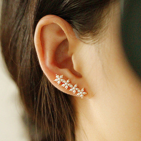 Pearl Flower Ear Climber Earrings- Save Up To 20%