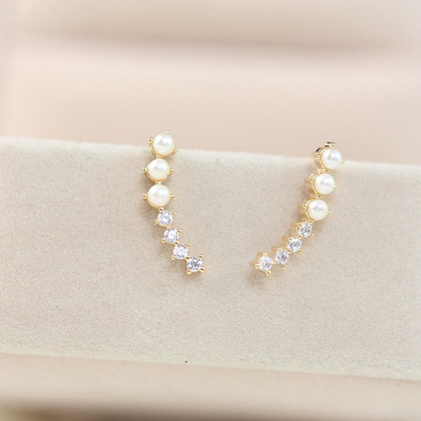 Crystal Pearl Ear Jacket Earrings