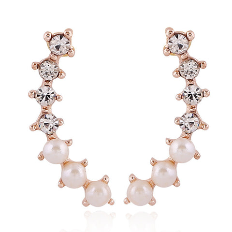 Crystal Pearl Ear Jacket Earrings