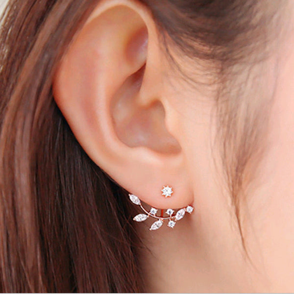 Crystal Leaf Ear Jacket Studs