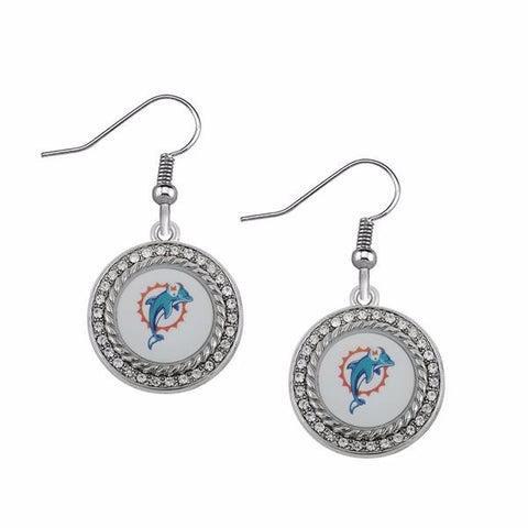 CZ Circle  Miami Dolphins Drop Earrings