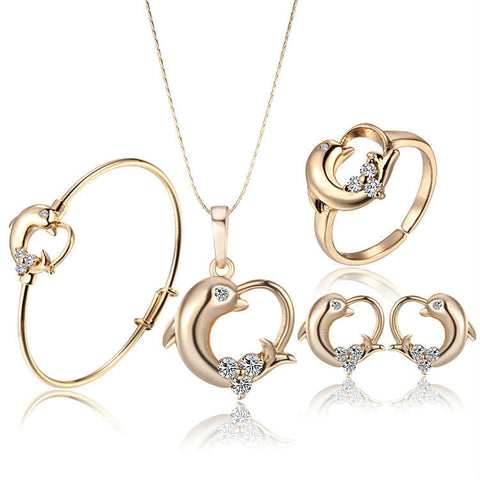 Baby Femmi-18K Gold  Plated Crystal Dolphin Set