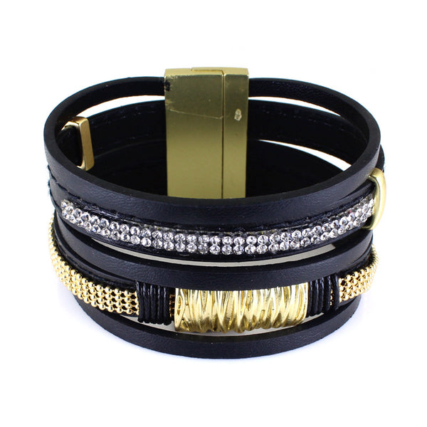 Multi-layer Leather Rhinestone Bracelets