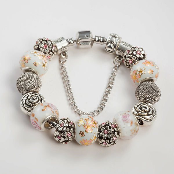 Flower Bead Charm Bracelet