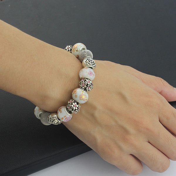 Flower Bead Charm Bracelet