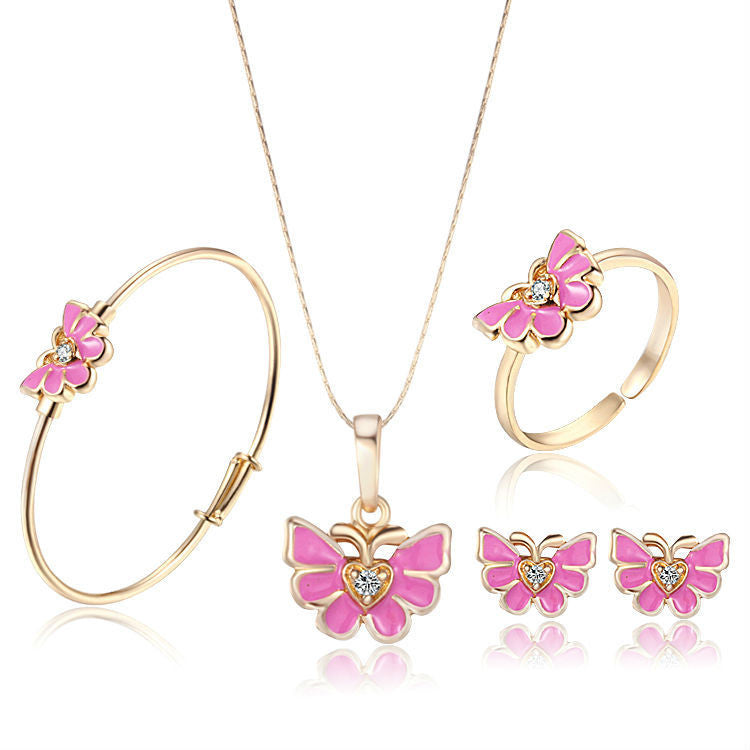 1pc Necklace, 1pc Bracelet, 1pc Ring Butterfly Acrylic Plate Pink Faux  Pearl Cute Girls' Jewelry Set