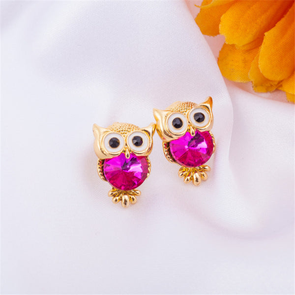 Color Crystal Owl Earrings