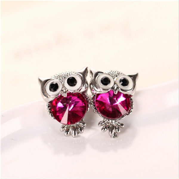 Color Crystal Owl Earrings
