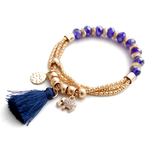 Gold Elephant Tassel Bracelet