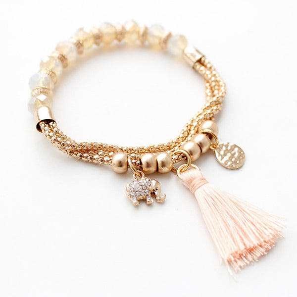 Gold Elephant Tassel Bracelet