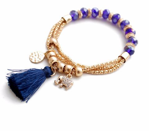 Gold Elephant Tassel Bracelet