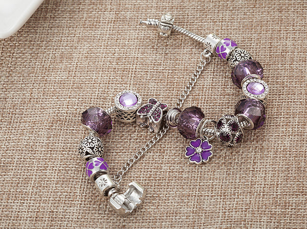 Purple flower Charm Bracelet