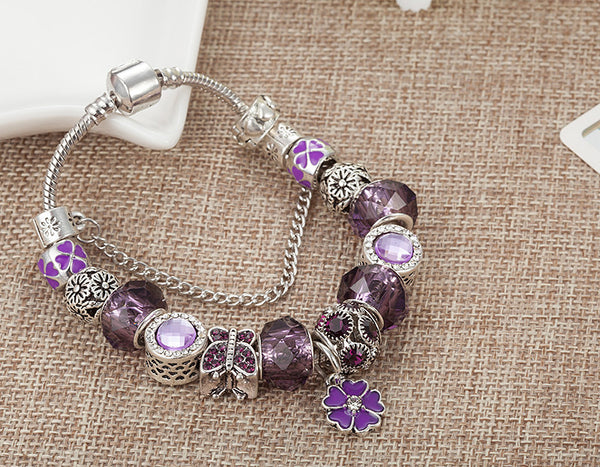 Purple flower Charm Bracelet