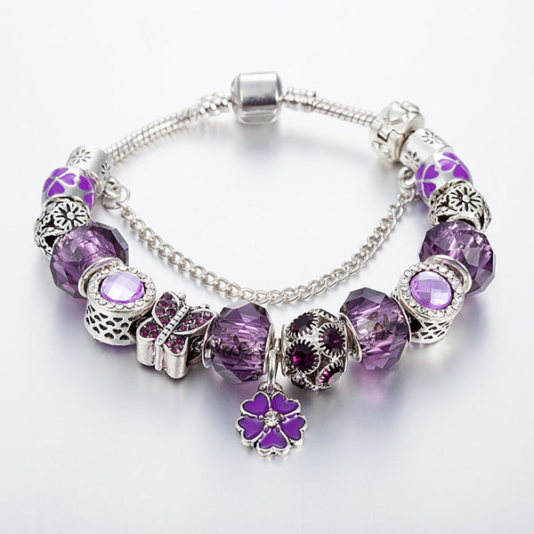 Purple flower Charm Bracelet