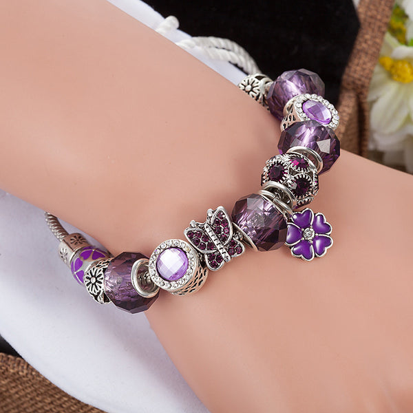 Purple flower Charm Bracelet