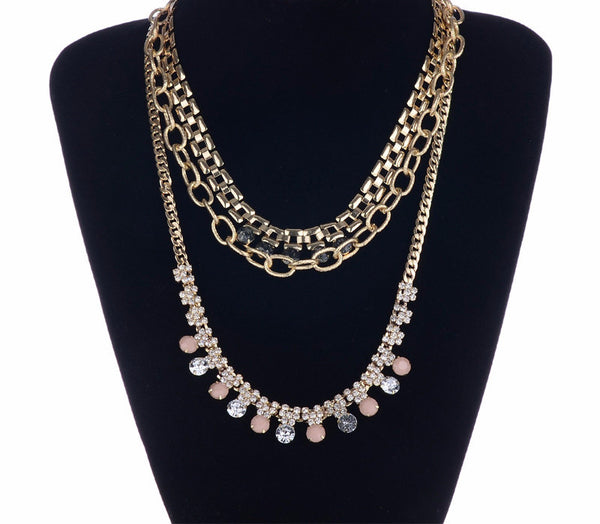 CZ Rhinestones Layer Statement Necklace
