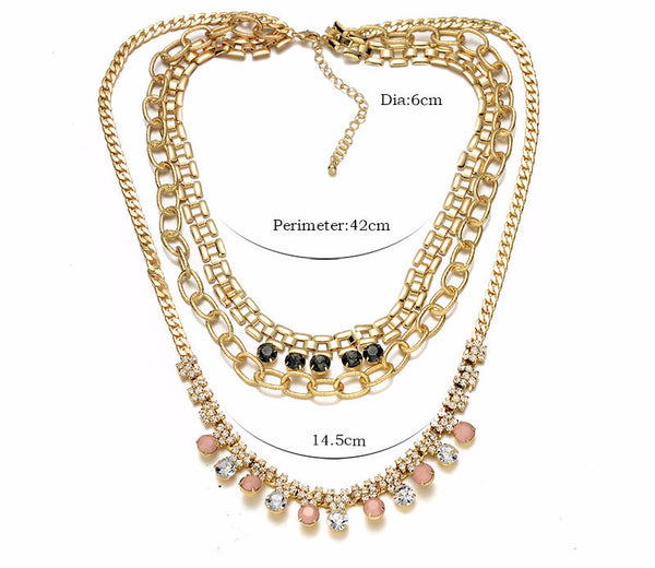 CZ Rhinestones Layer Statement Necklace