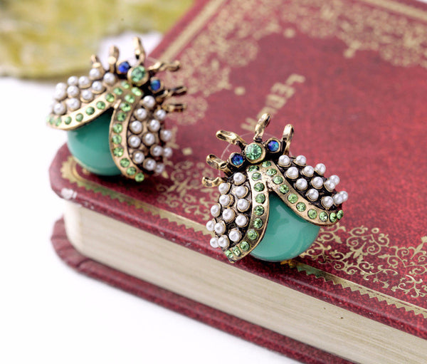 CZ Pearl Beetle Studs