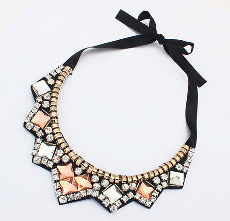 Crystal Pyramid Bib Necklace