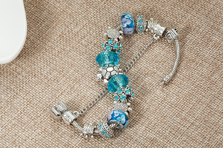 Clear Blue Beaded Crystal Bracelet