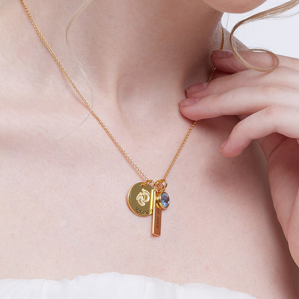 Foot Print Birth Stone Necklace