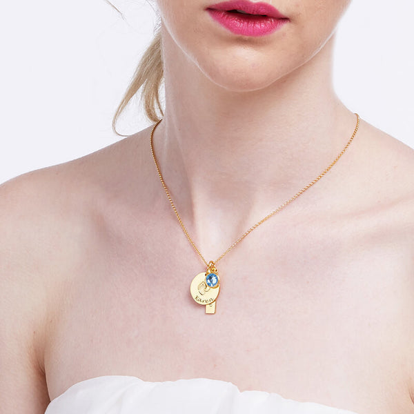 Foot Print Birth Stone Necklace