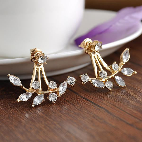 Crystal Leaf Ear Jacket Studs