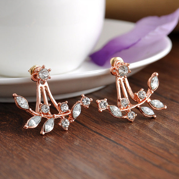 Crystal Leaf Ear Jacket Studs